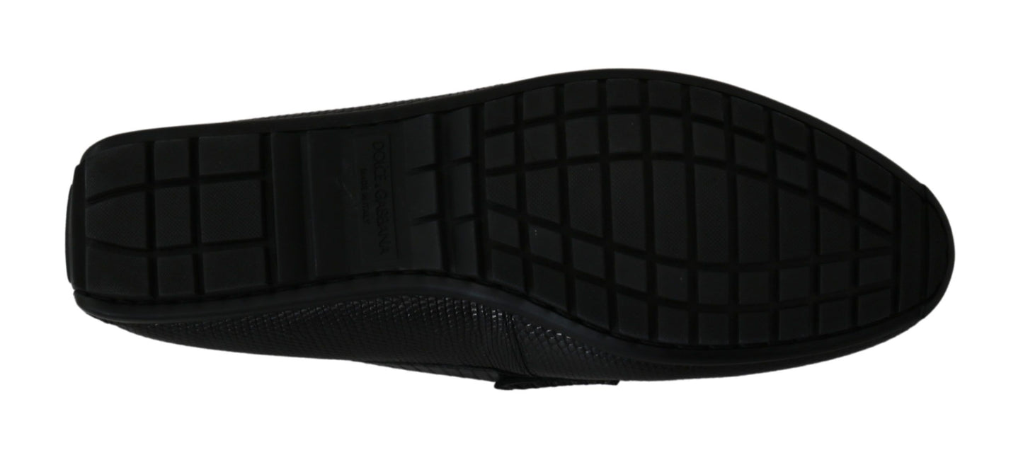 Dolce & Gabbana Black Lizard Leather Flat Loafers Shoes Dolce & Gabbana