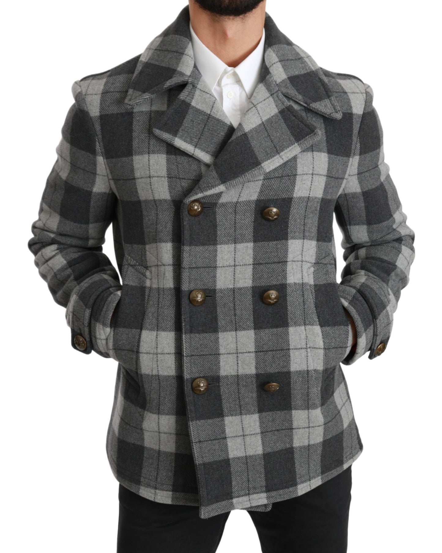 Dolce & Gabbana Gray Check Wool Cashmere Coat Jacket Dolce & Gabbana
