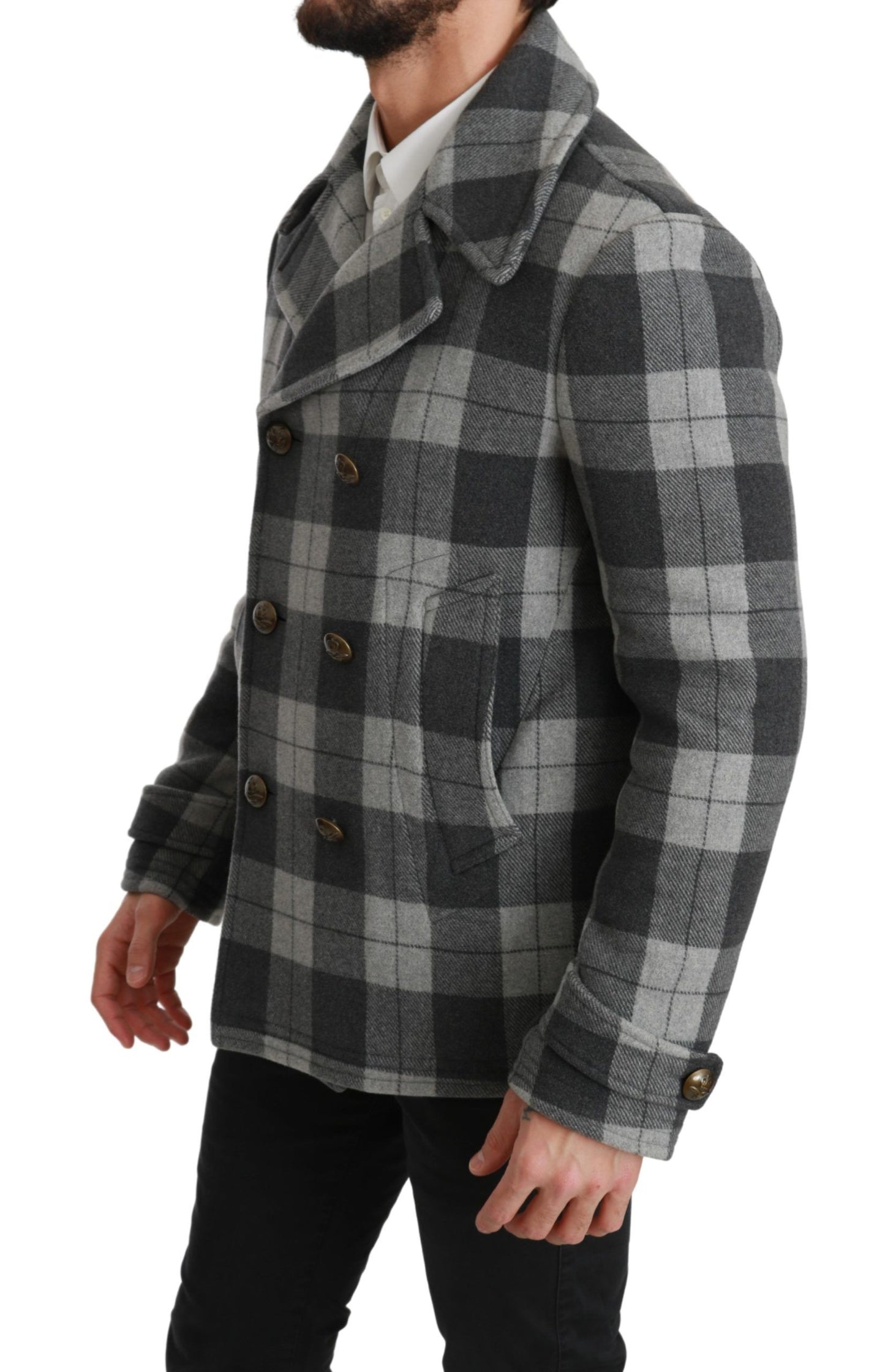 Dolce & Gabbana Gray Check Wool Cashmere Coat Jacket Dolce & Gabbana