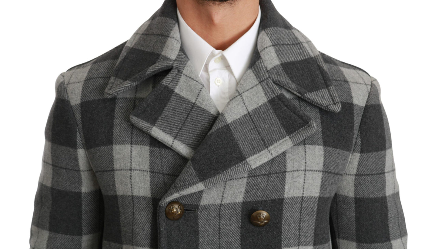 Dolce & Gabbana Gray Check Wool Cashmere Coat Jacket Dolce & Gabbana