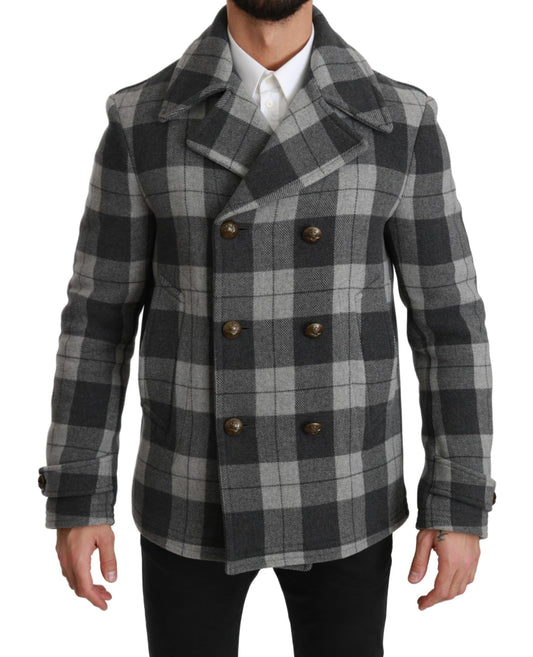 Dolce & Gabbana Gray Check Wool Cashmere Coat Jacket Dolce & Gabbana