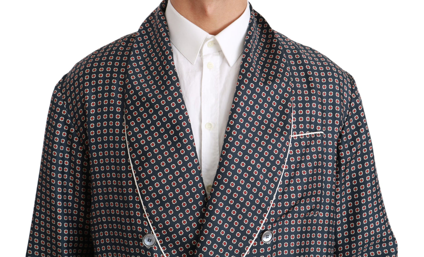 Dolce & Gabbana Navy Blue Patterned Double Breasted Coat Jacket Dolce & Gabbana