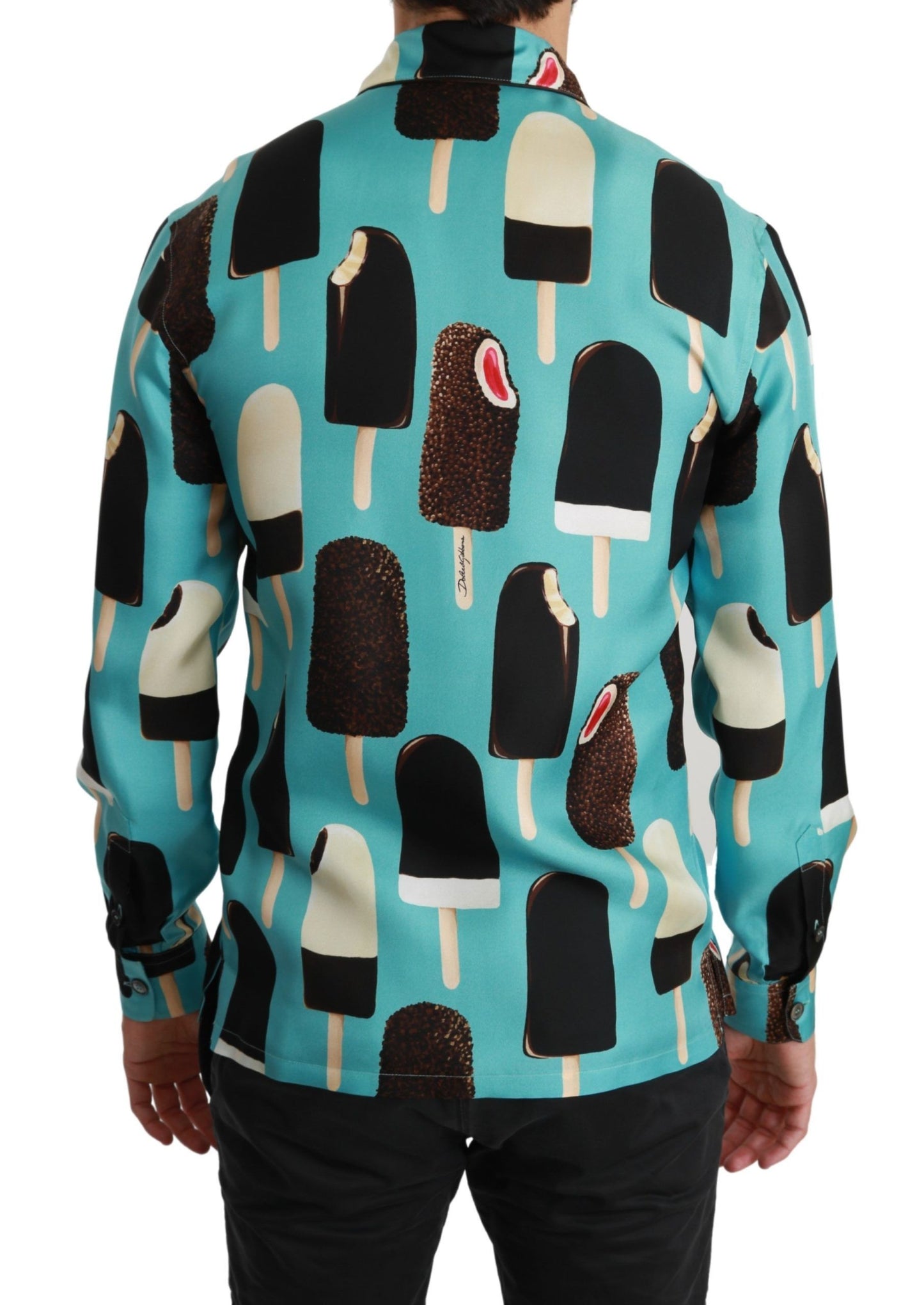 Dolce & Gabbana Blue Silk Ice Cream Print Casual Shirt Dolce & Gabbana