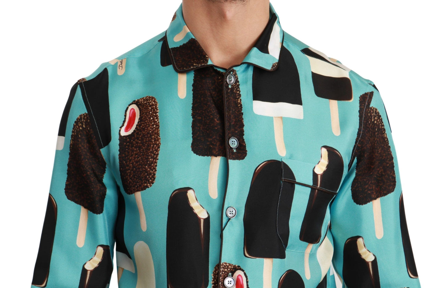 Dolce & Gabbana Blue Silk Ice Cream Print Casual Shirt Dolce & Gabbana
