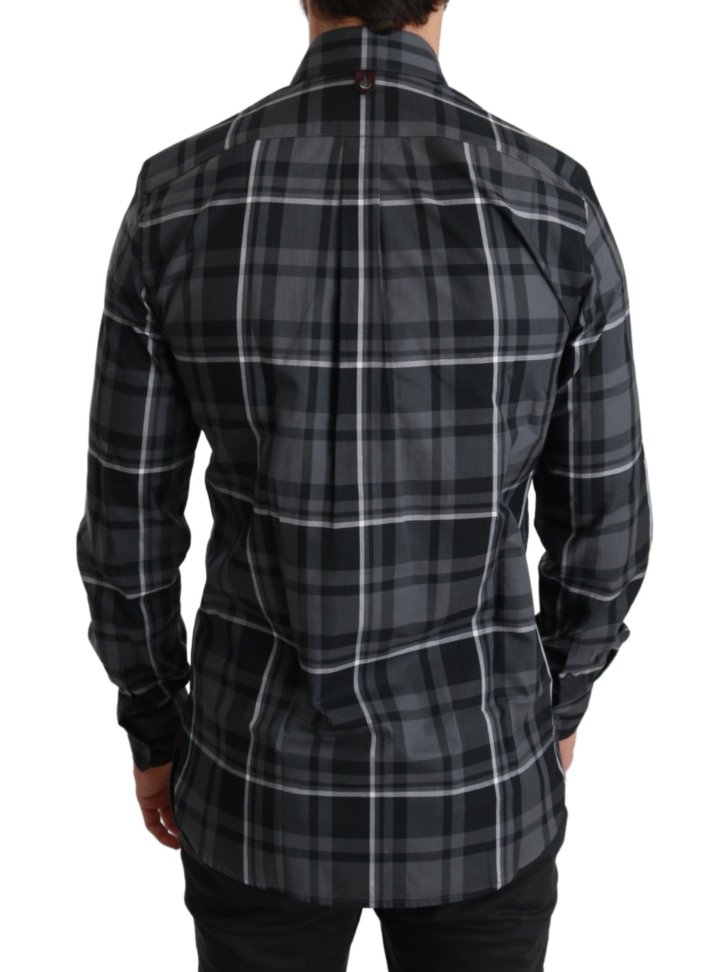 Dolce & Gabbana Gray Checkered Heart Collar MARTINI Shirt Dolce & Gabbana