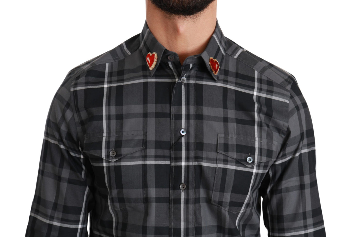 Dolce & Gabbana Gray Checkered Heart Collar MARTINI Shirt Dolce & Gabbana