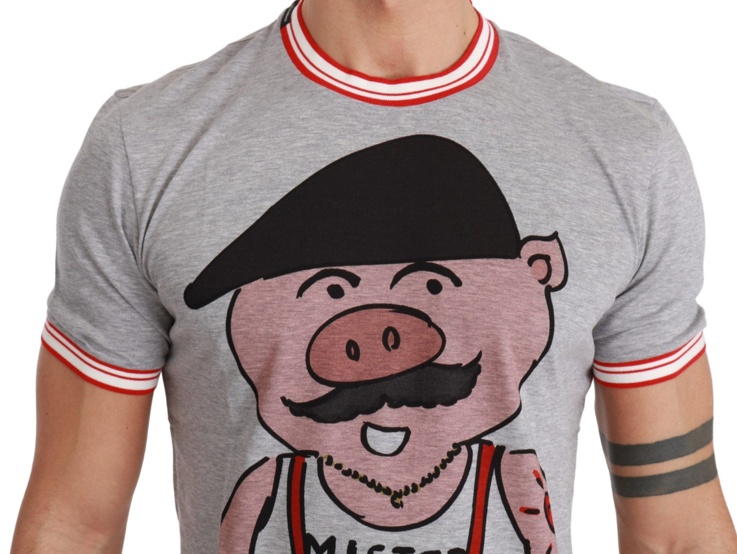 Dolce & Gabbana Gray Cotton Top 2019 Year of the Pig T-shirt Dolce & Gabbana