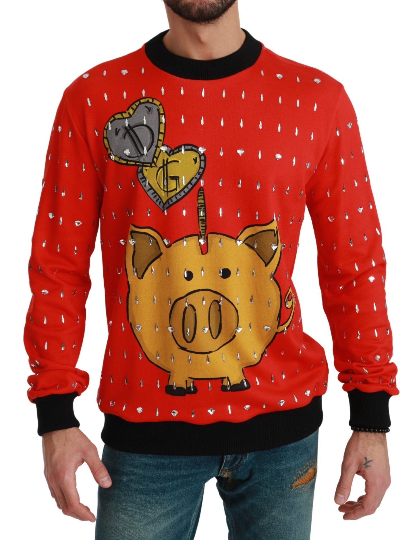 Dolce & Gabbana Red Crystal Pig of the Year Sweater Dolce & Gabbana