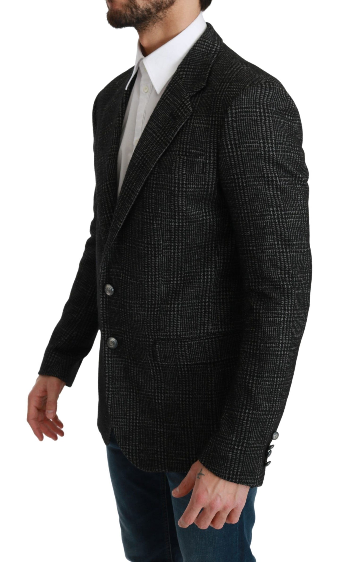 Dolce & Gabbana Gray Plaid Check Slim Fit Jacket Blazer Dolce & Gabbana