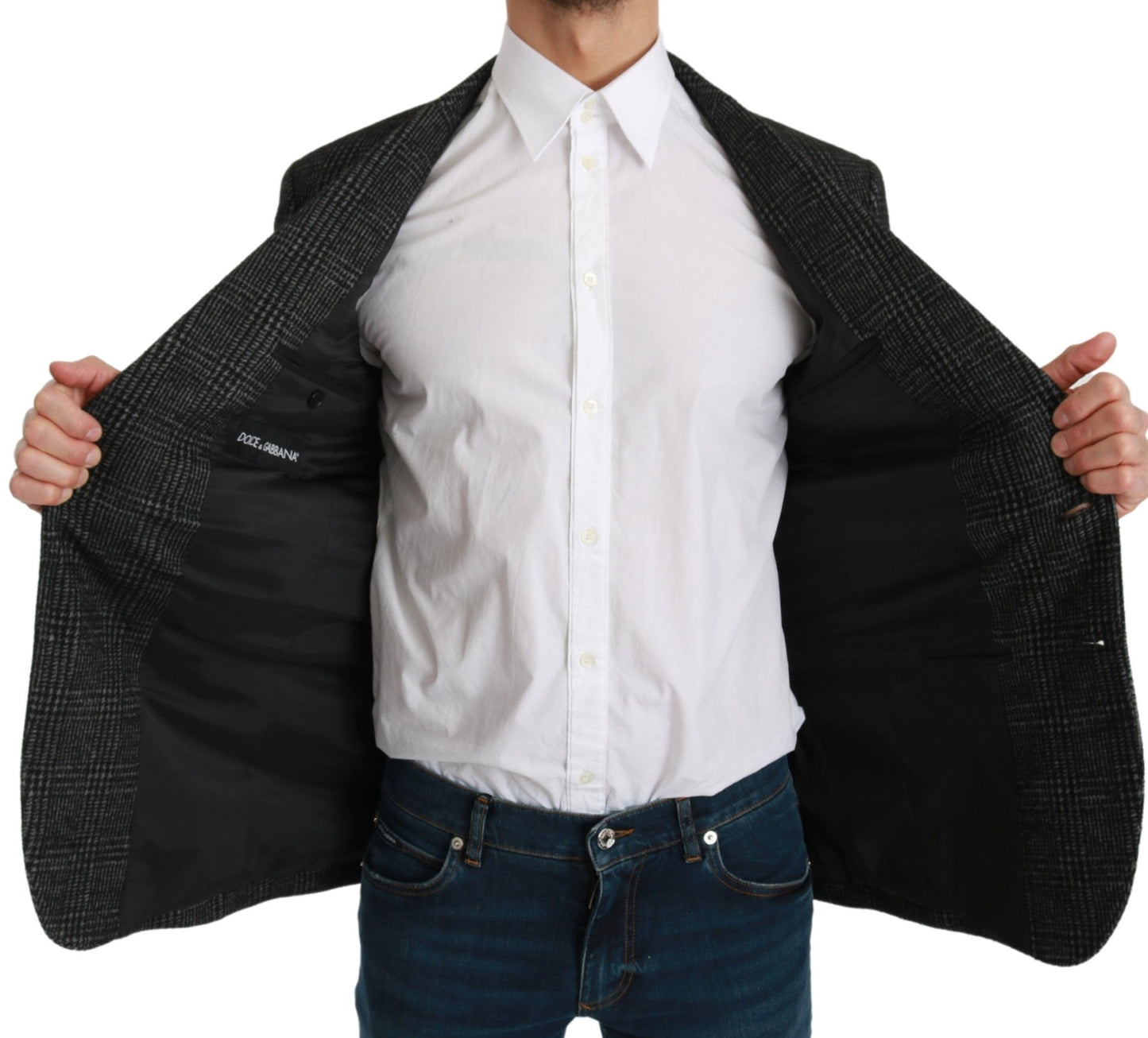 Dolce & Gabbana Gray Plaid Check Slim Fit Jacket Blazer Dolce & Gabbana