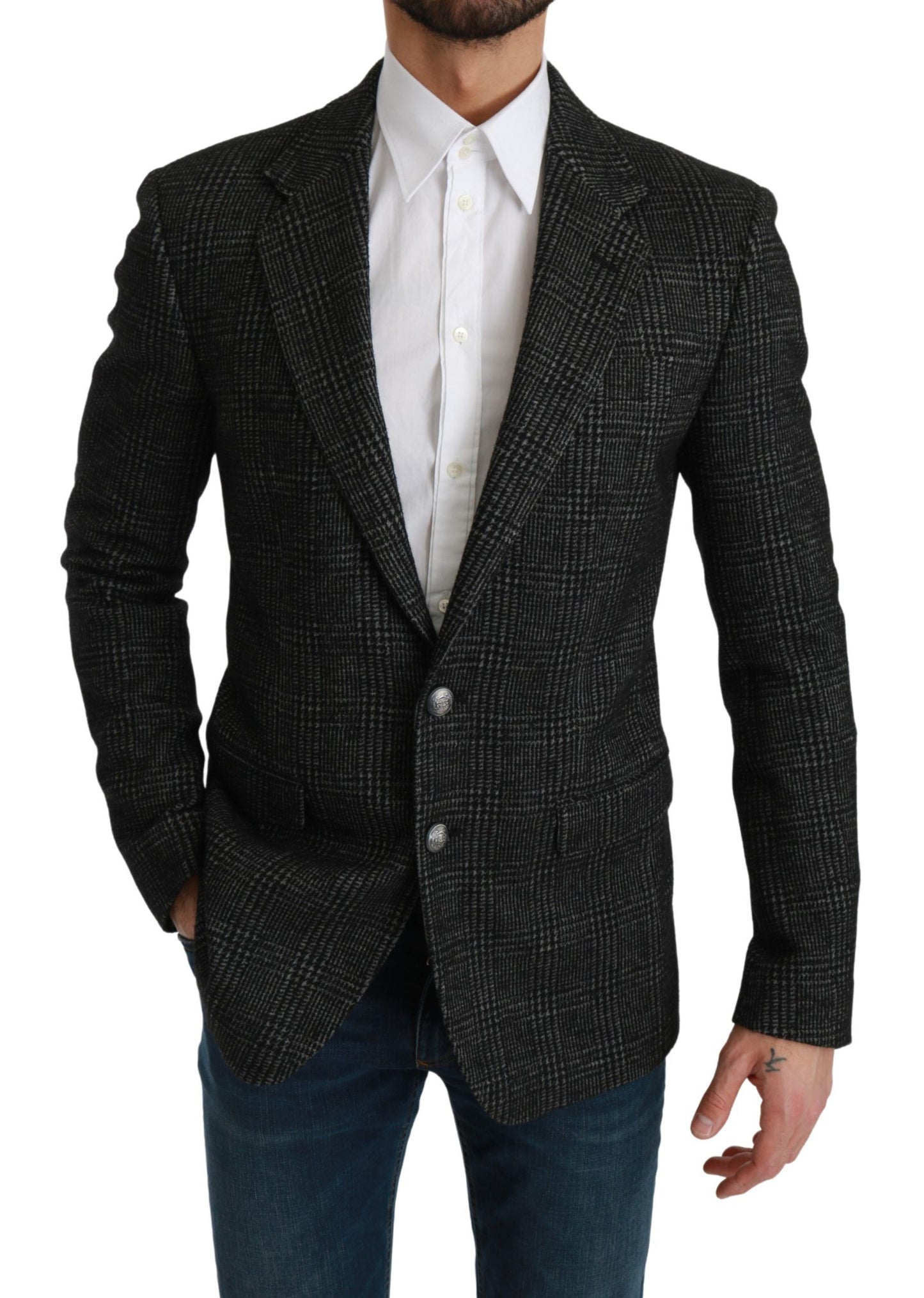 Dolce & Gabbana Gray Plaid Check Slim Fit Jacket Blazer Dolce & Gabbana
