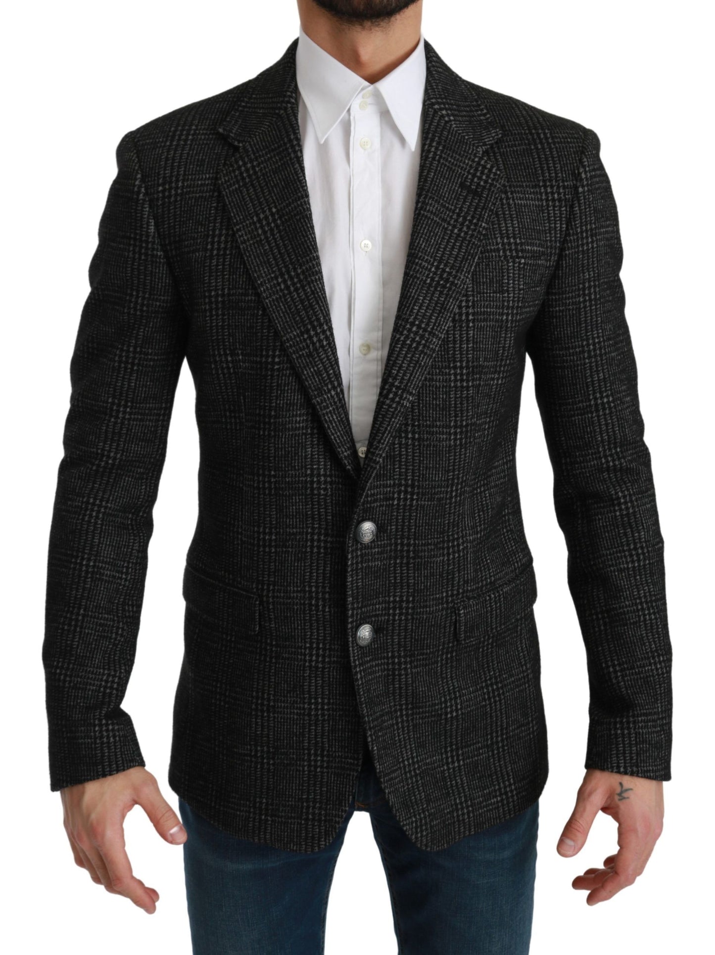 Dolce & Gabbana Gray Plaid Check Slim Fit Jacket Blazer Dolce & Gabbana