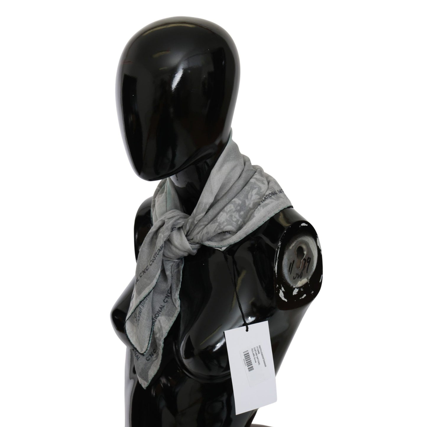 Costume National Gray Silk Shawl Foulard Wrap Scarf