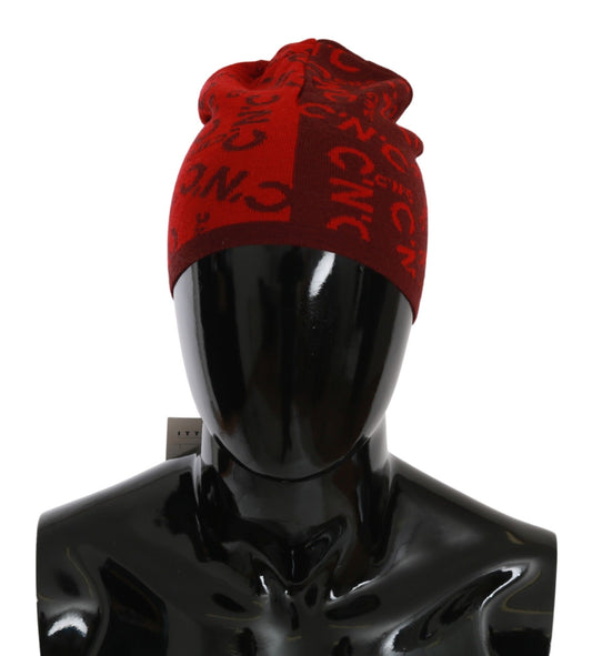 Costume National Red Wool Blend Branded Beanie Hat Costume National