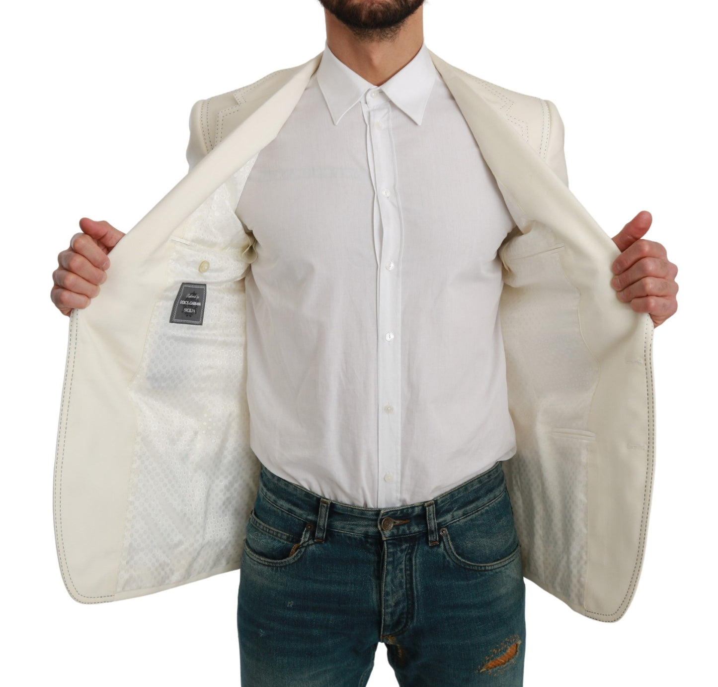 Dolce & Gabbana SICILIA Cream Single Breasted Formal Blazer Dolce & Gabbana