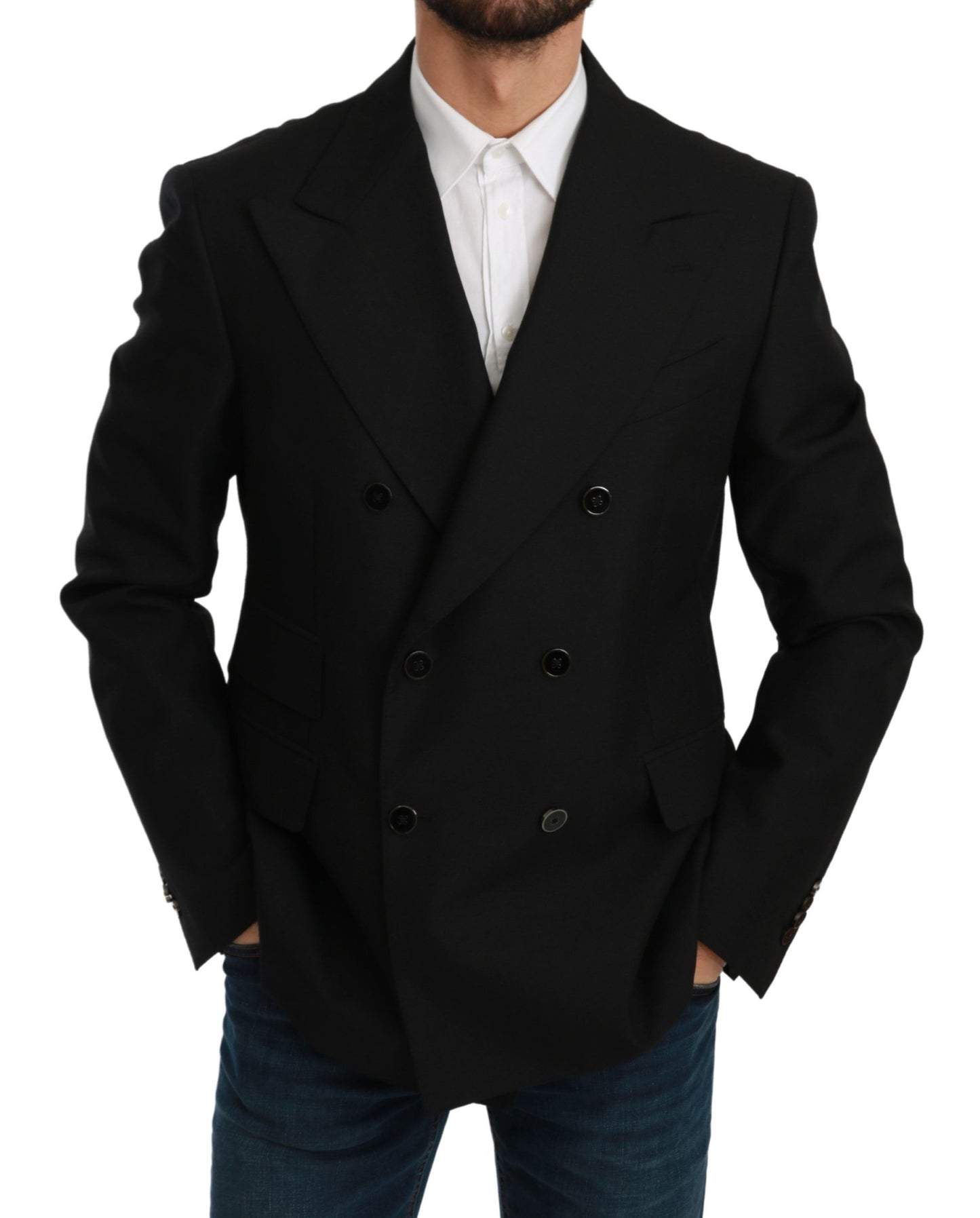 Dolce & Gabbana Black Slim Fit Jacket Coat Wool Blazer Dolce & Gabbana