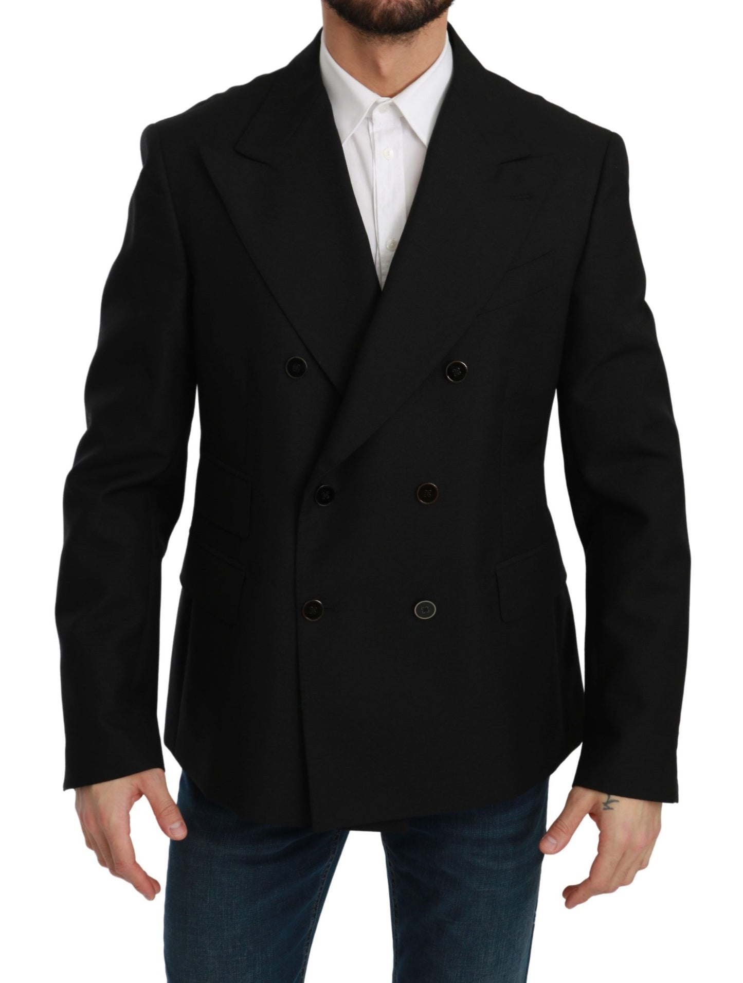 Dolce & Gabbana Black Slim Fit Jacket Coat Wool Blazer Dolce & Gabbana