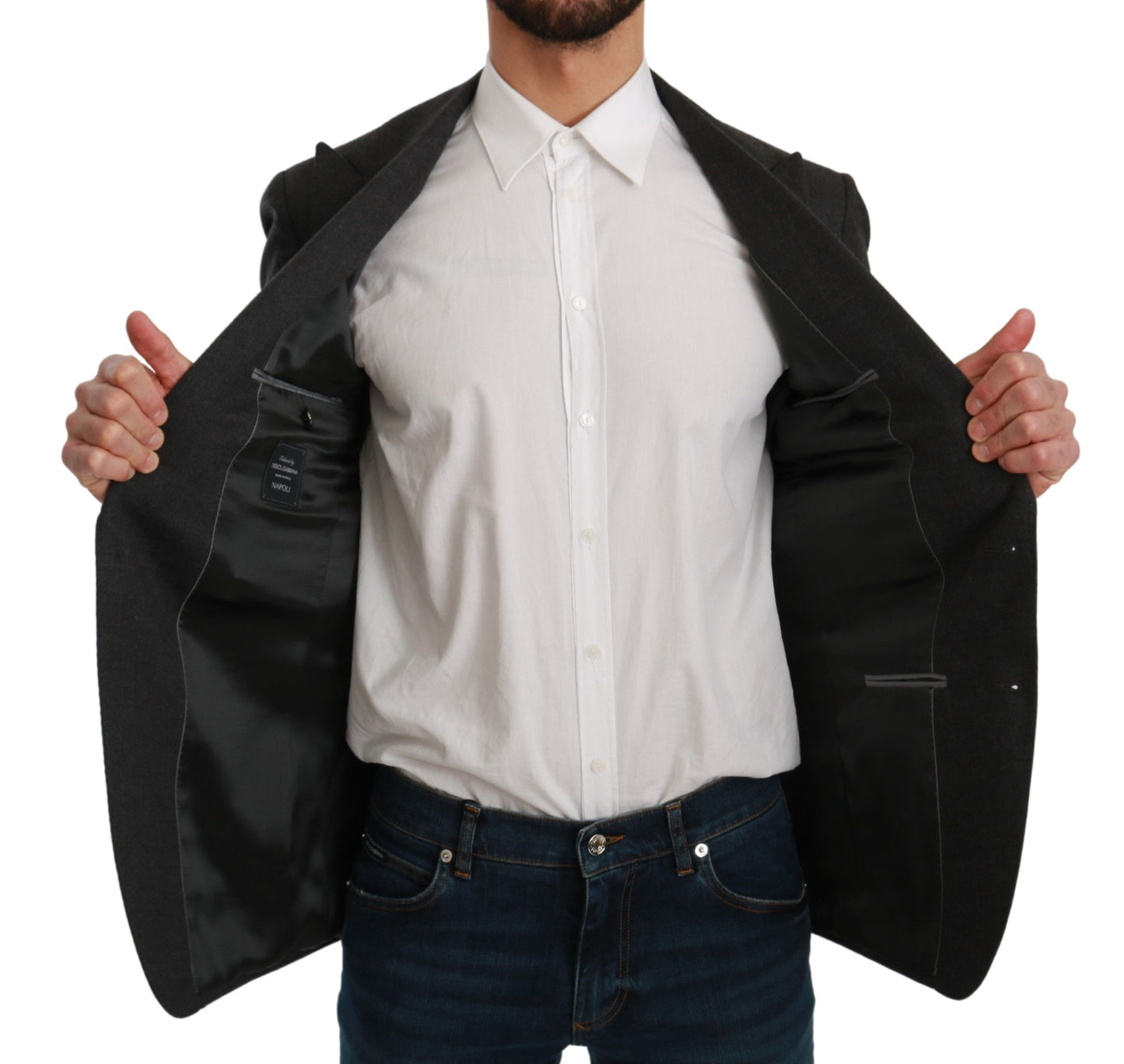 Dolce & Gabbana Gray NAPOLI Slim Fit Jacket Wool Blazer Dolce & Gabbana