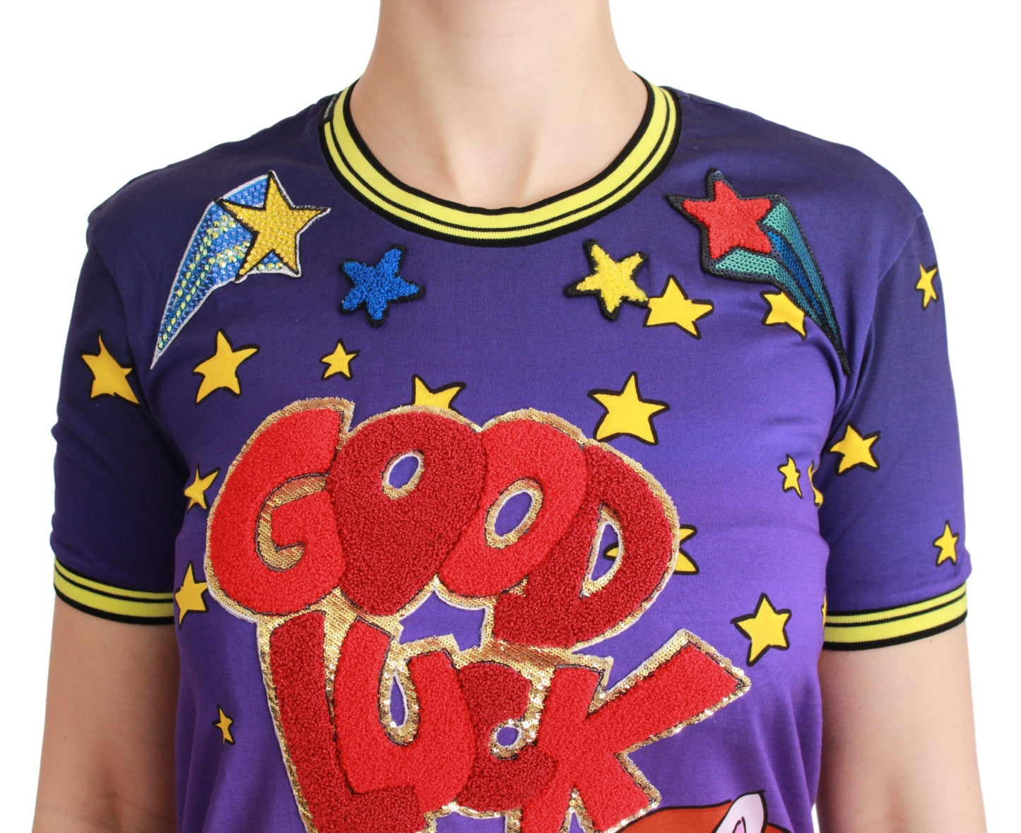 Dolce & Gabbana Purple YEAR OF THE PIG Top Cotton T-shirt Dolce & Gabbana