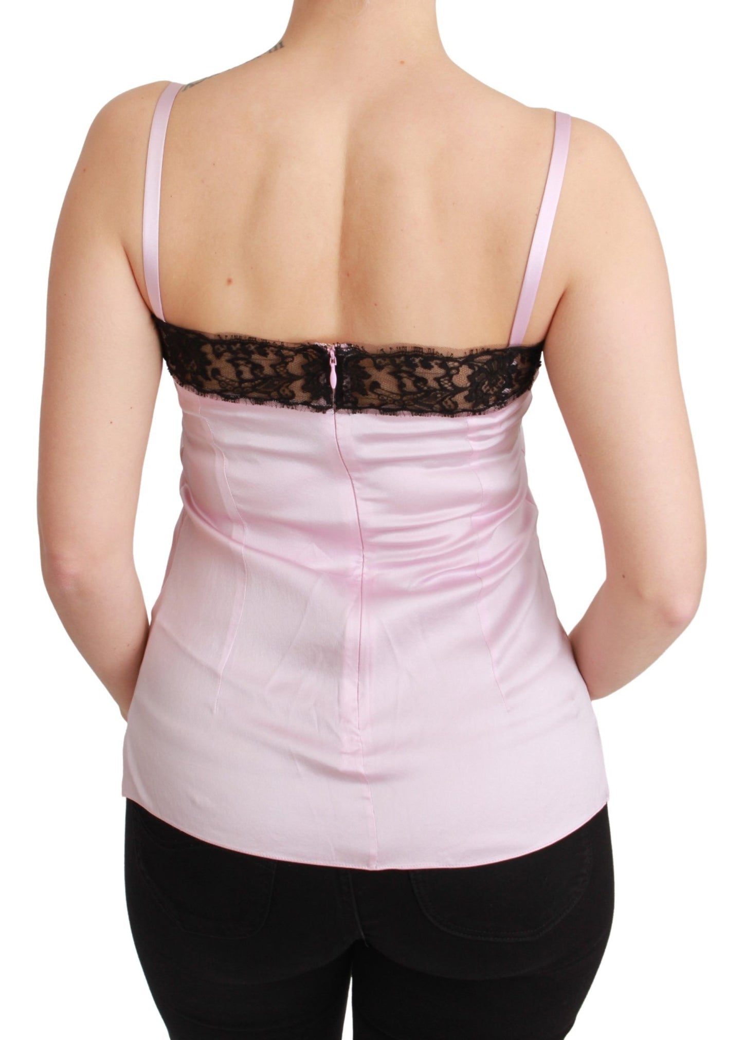 Dolce & Gabbana Silk Black Lace Top Pink Tank Blouse Dolce & Gabbana
