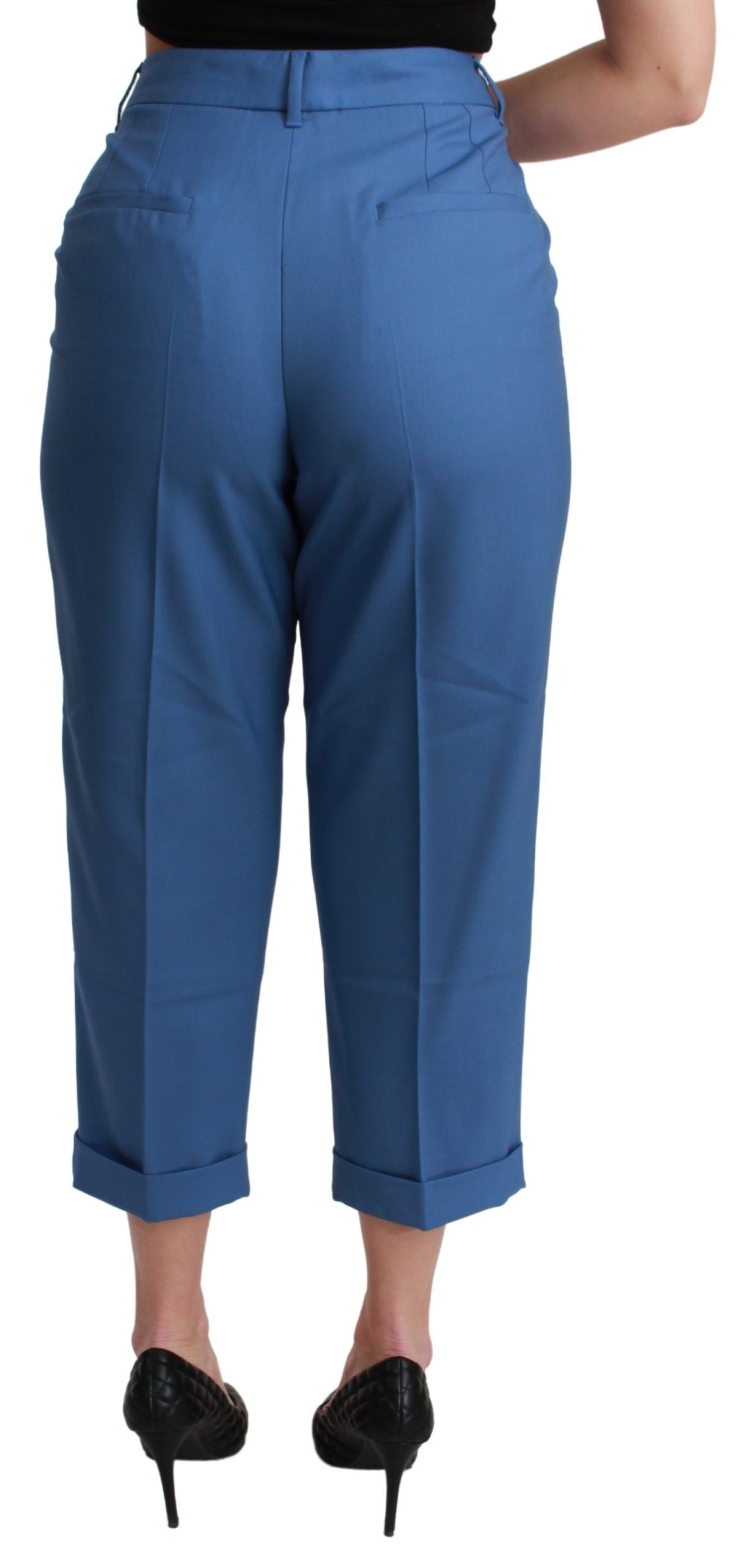 Dolce & Gabbana Blue Pleated Wool Cuffed Cropped Trouser Pants Dolce & Gabbana
