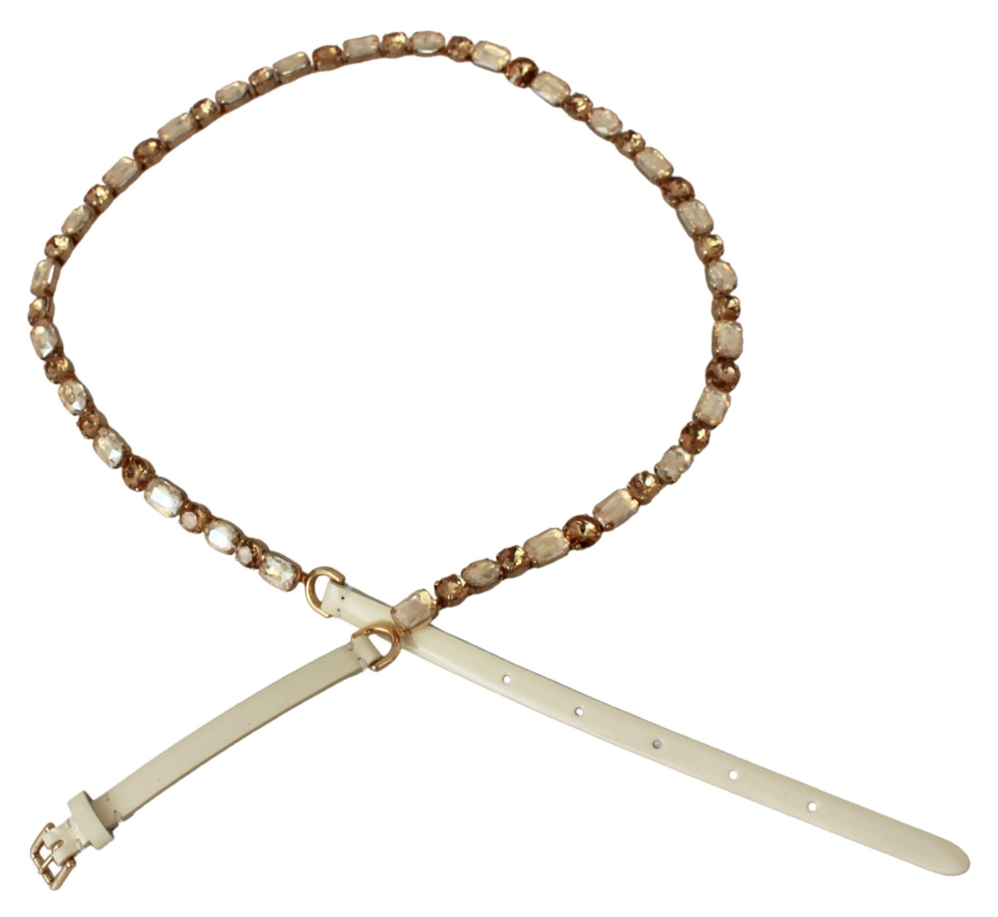 Dolce & Gabbana White Leather Crystals Waist Belt Dolce & Gabbana