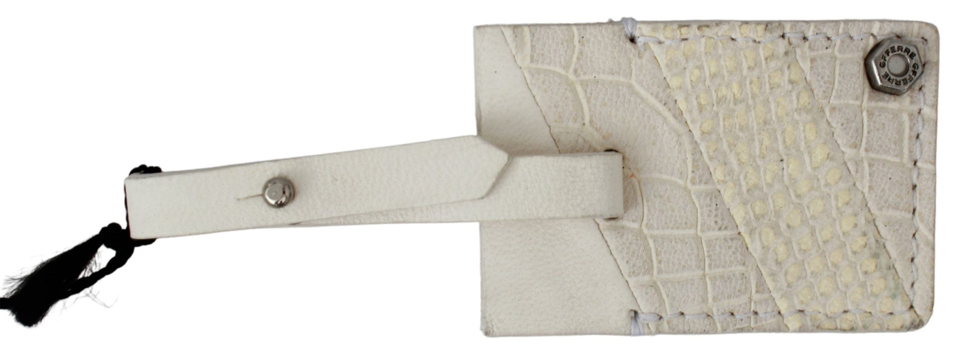 GF Ferre Beige Luggage Tag Branded Leather Patterned Keychain GF Ferre