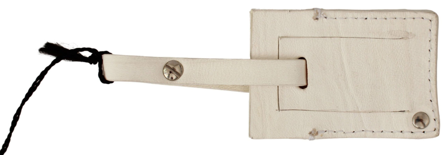 GF Ferre Beige Luggage Tag Branded Leather Patterned Keychain GF Ferre
