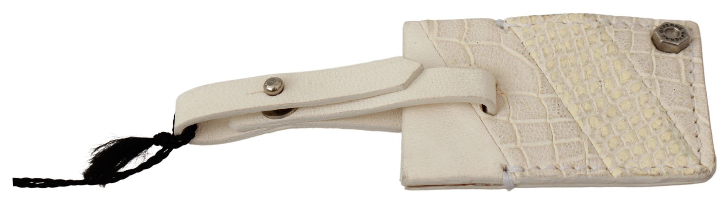 GF Ferre Beige Luggage Tag Branded Leather Patterned Keychain GF Ferre