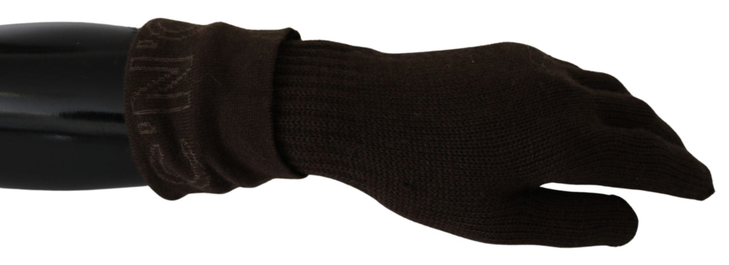 Costume National Brown Wool Knitted One Size Wrist Length Gloves Costume National