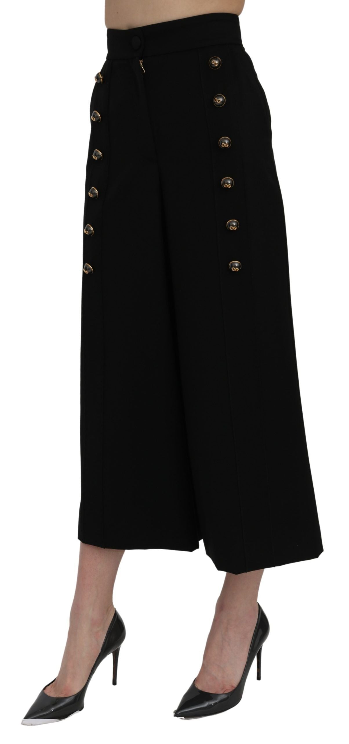 Dolce & Gabbana Black High Waist Wide Leg Cropped Pants Dolce & Gabbana