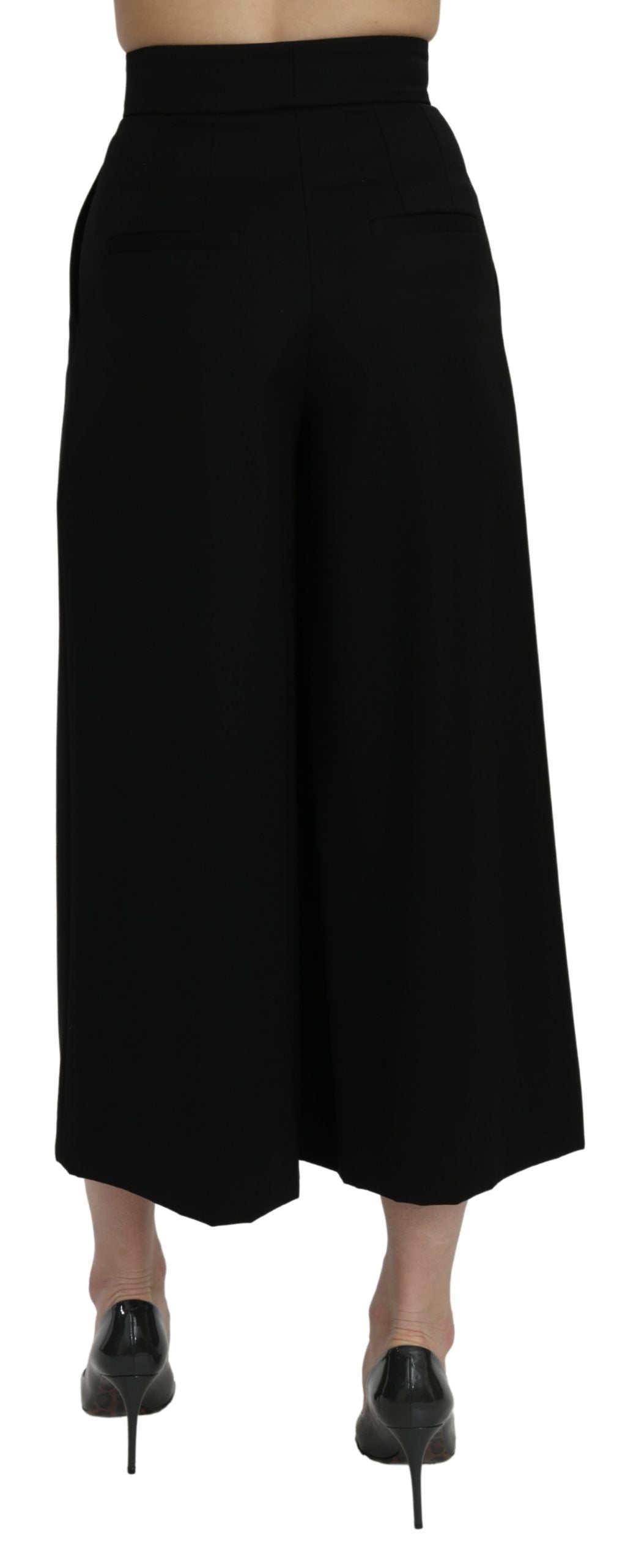 Dolce & Gabbana Black High Waist Wide Leg Cropped Pants Dolce & Gabbana