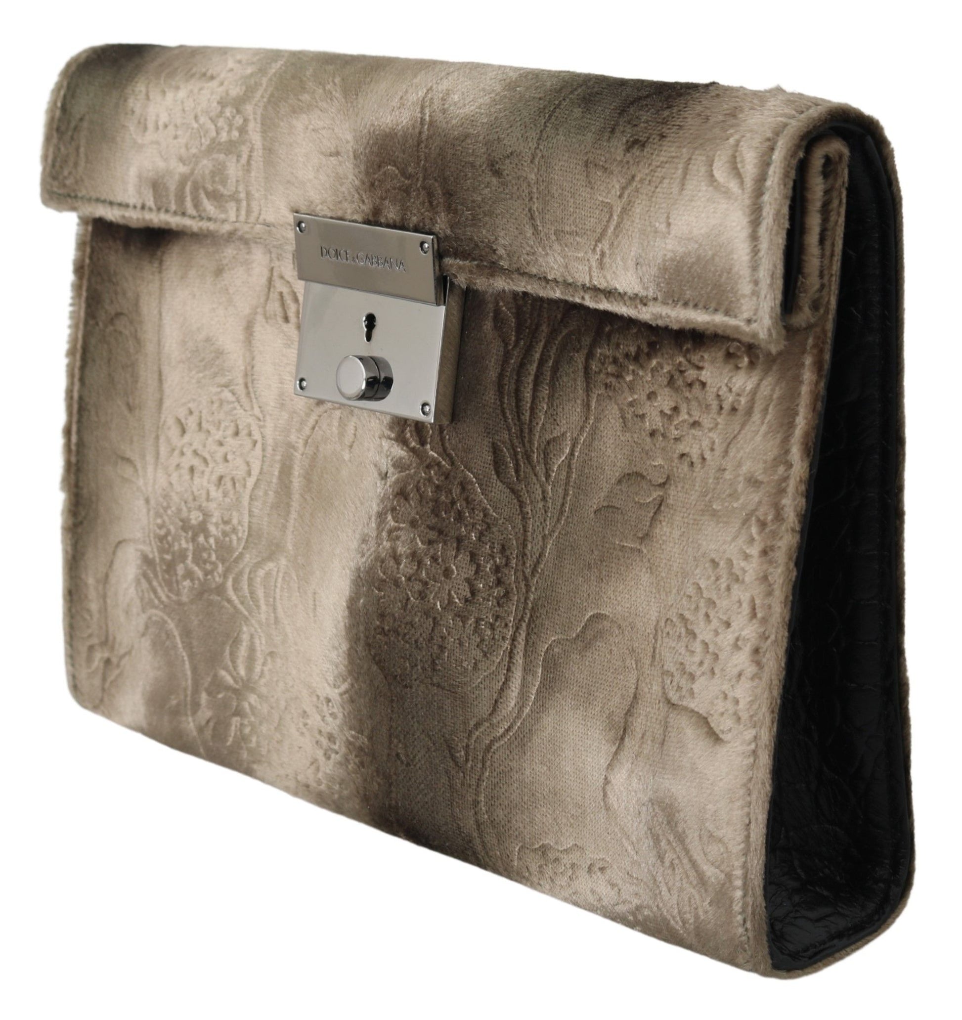 Dolce & Gabbana Beige Velvet Floral Leather Men Document Briefcase Dolce & Gabbana