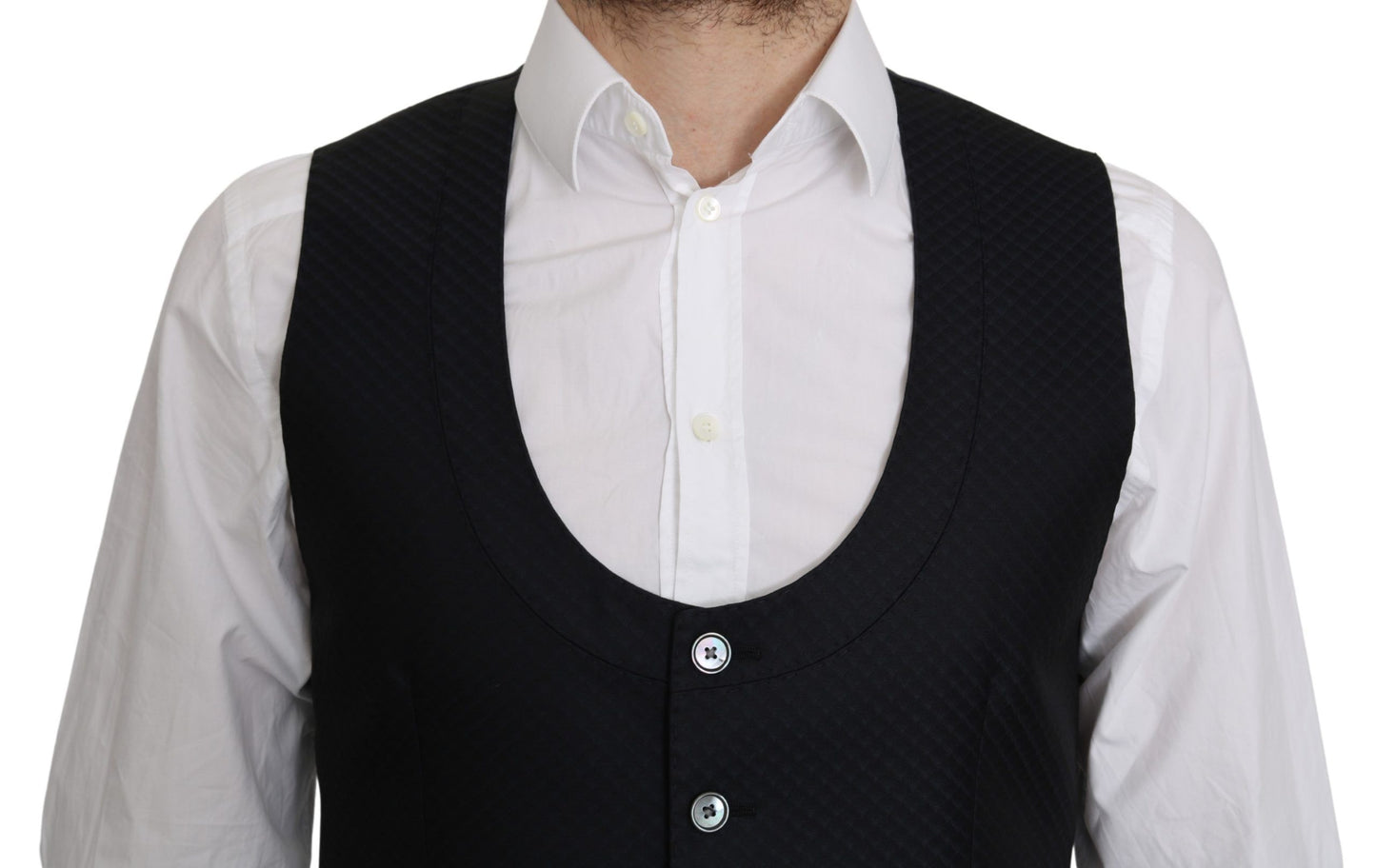 Dolce & Gabbana Blue Silk Romb Pattern Formal Coat Vest Dolce & Gabbana