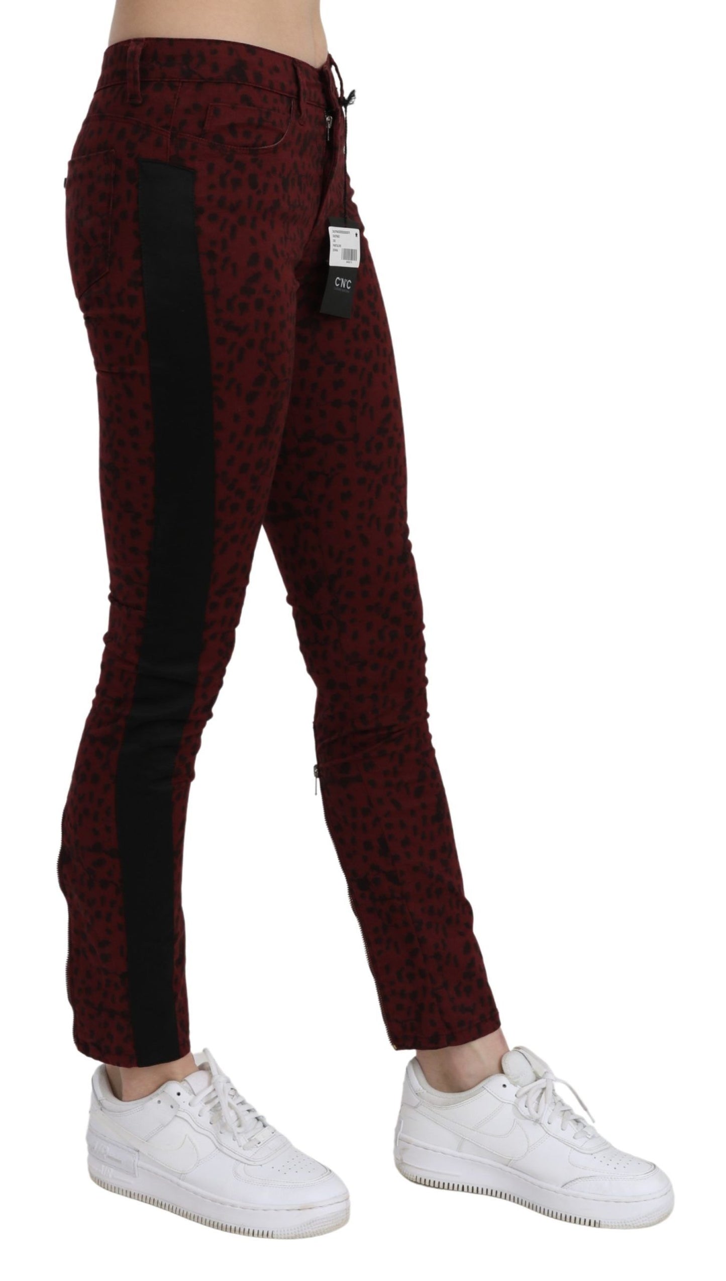 Costume National Dark Red Mid Waist Slim Fit Cotton Jeans Costume National