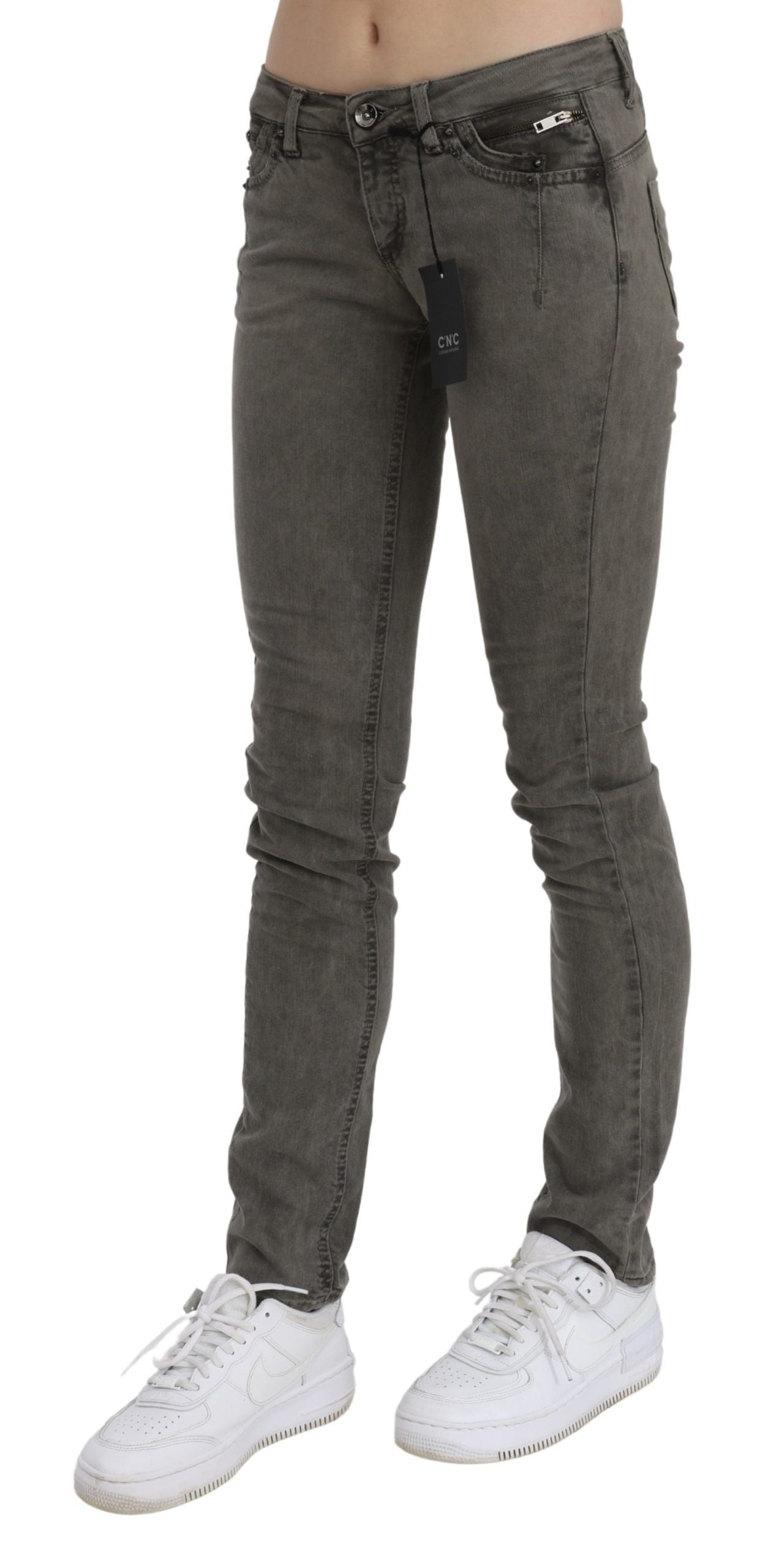 Costume National Gray Low Waist Skinny Denim Cotton Jeans Costume National