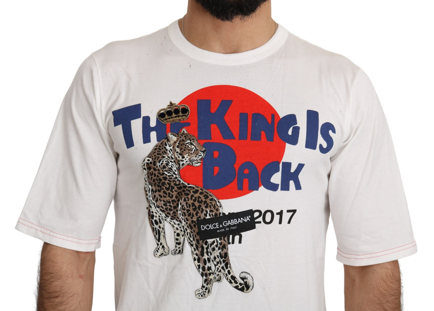 Dolce & Gabbana White Leopard Royal Top T-shirt Dolce & Gabbana