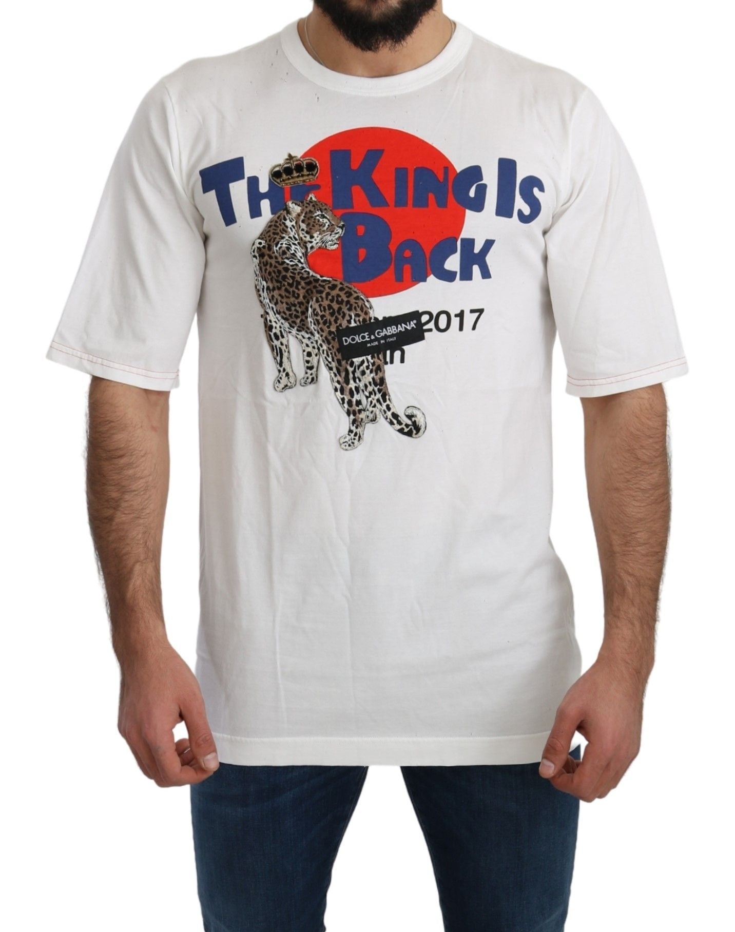 Dolce & Gabbana White Leopard Royal Top T-shirt Dolce & Gabbana