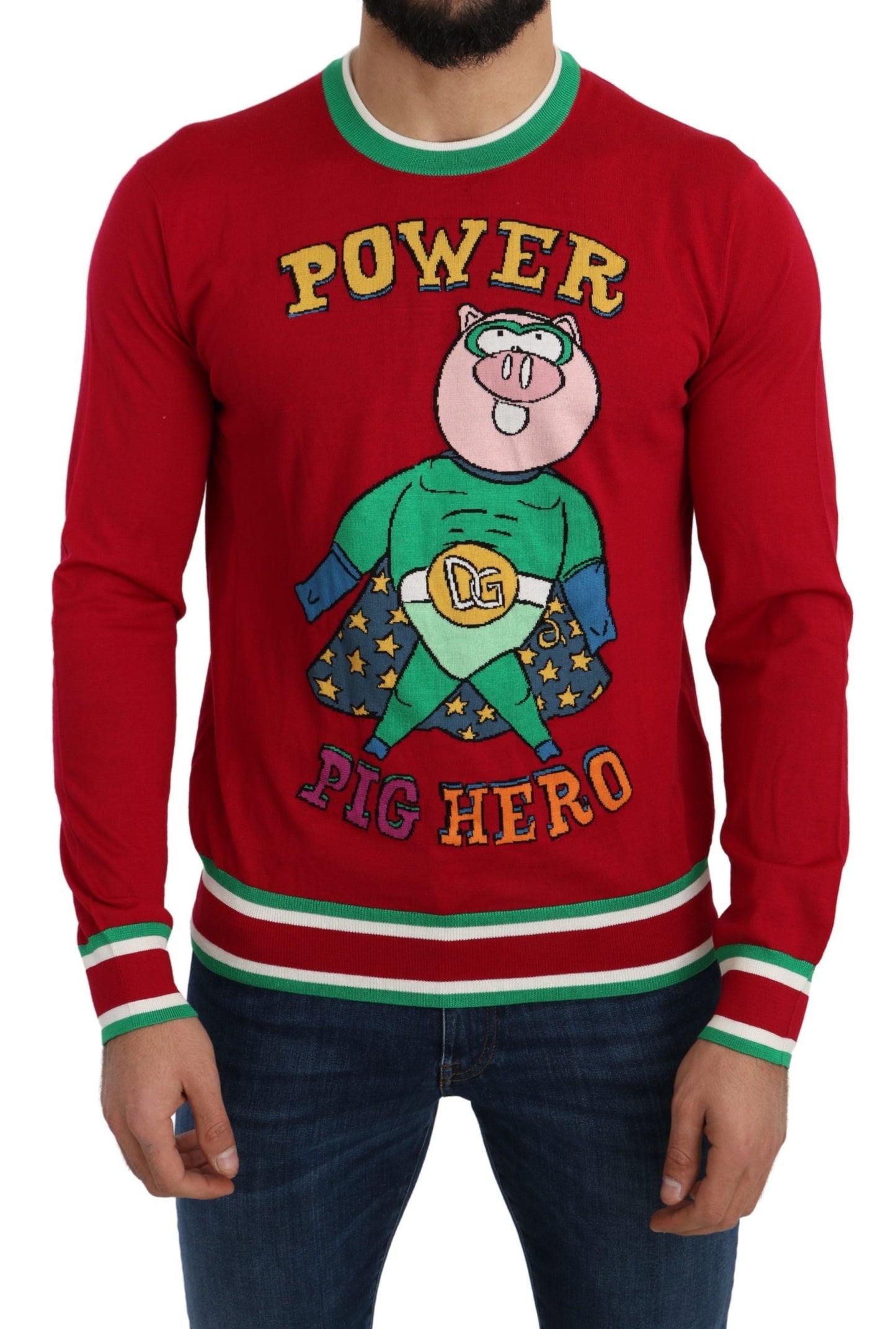 Dolce & Gabbana Red Wool Silk Pig of the Year Sweater Dolce & Gabbana