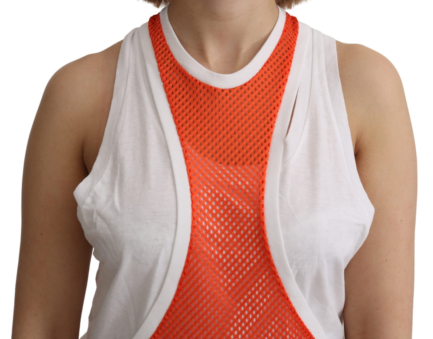 Dsquared² Orange White Crewneck Sleeveless Tank T-shirt Dress Top Dsquared²