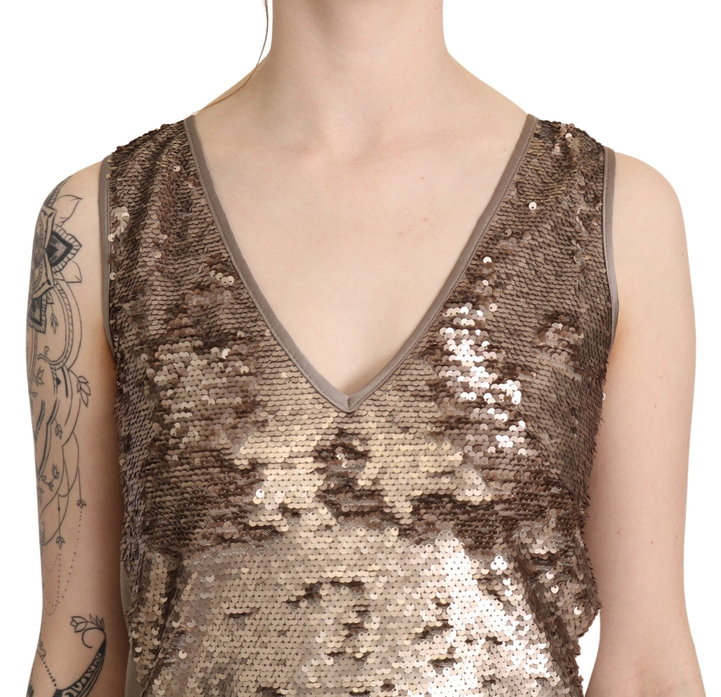 Liu Jo Brown Sequined V-neck Sleeveless Sheath Mini Dress Liu Jo