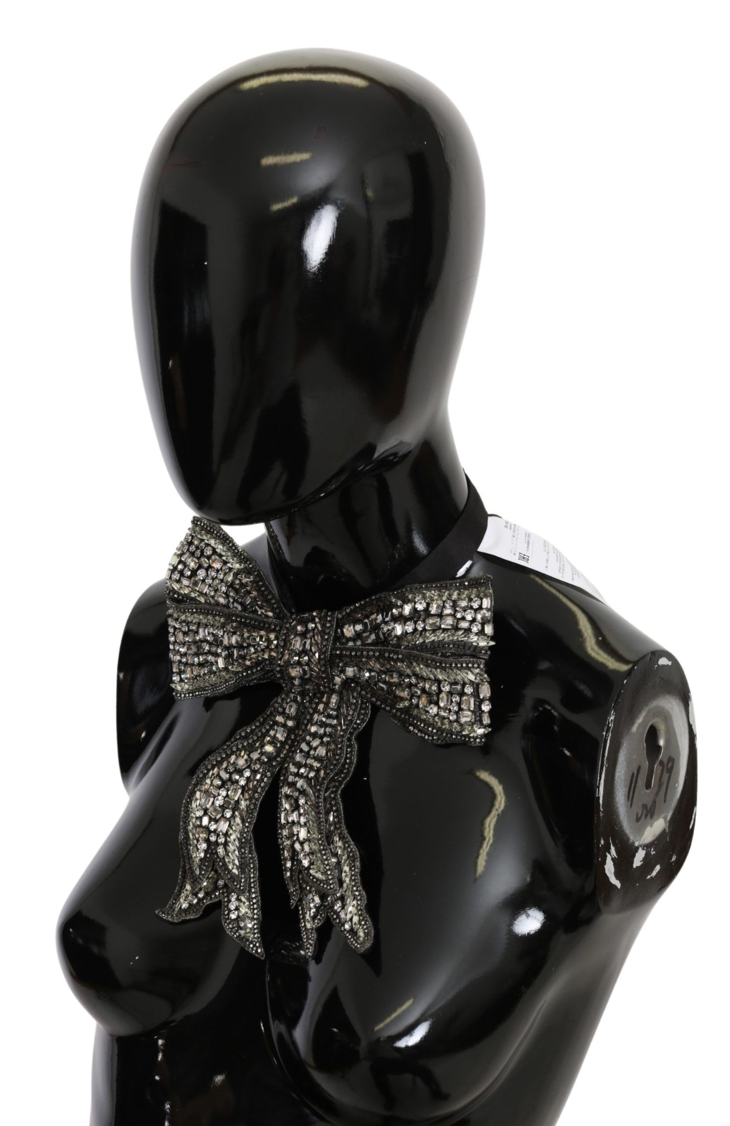 Dolce & Gabbana Silver Crystal Beaded Sequined 100% Silk Catwalk Necklace Bowtie Dolce & Gabbana
