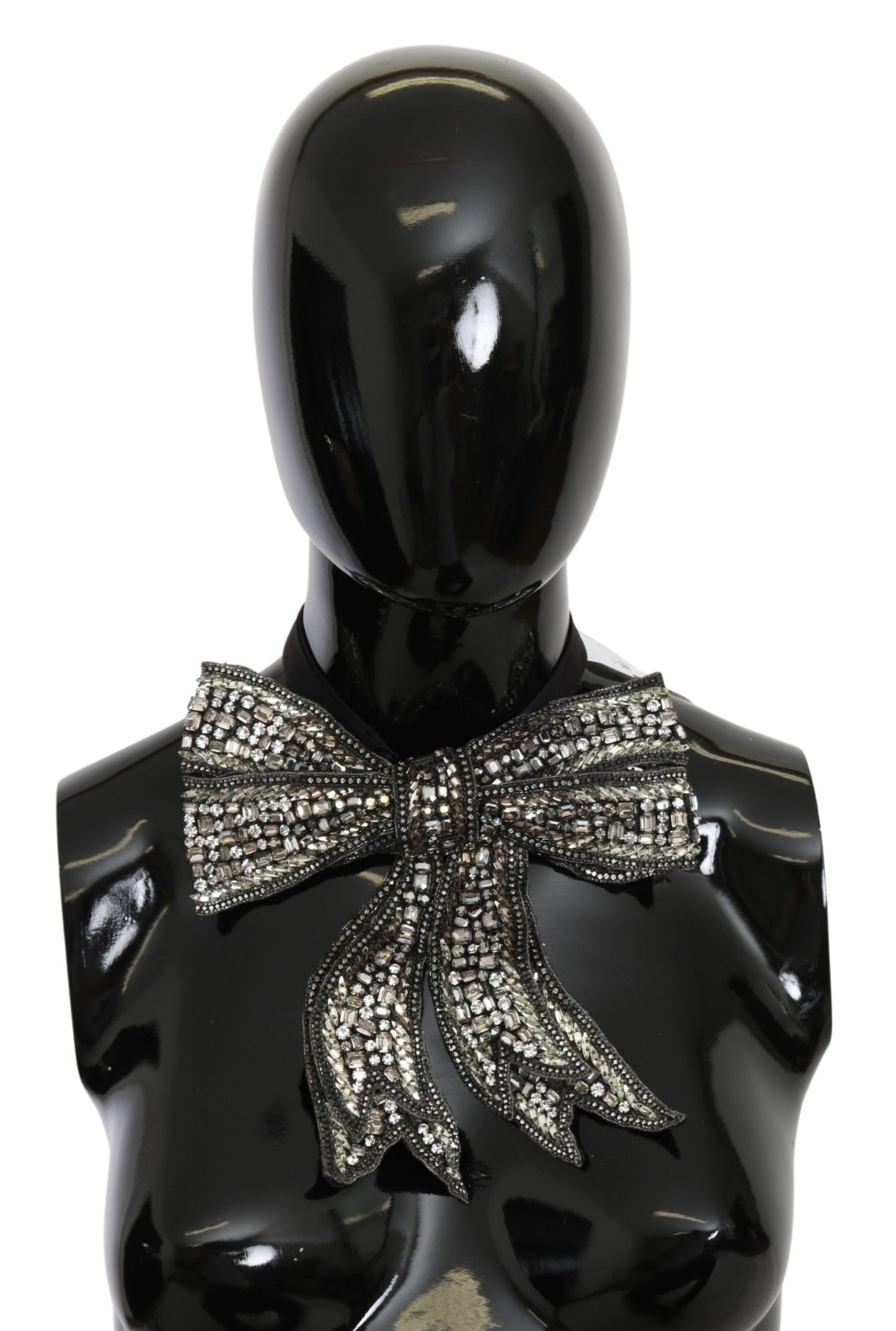 Dolce & Gabbana Silver Crystal Beaded Sequined 100% Silk Catwalk Necklace Bowtie Dolce & Gabbana