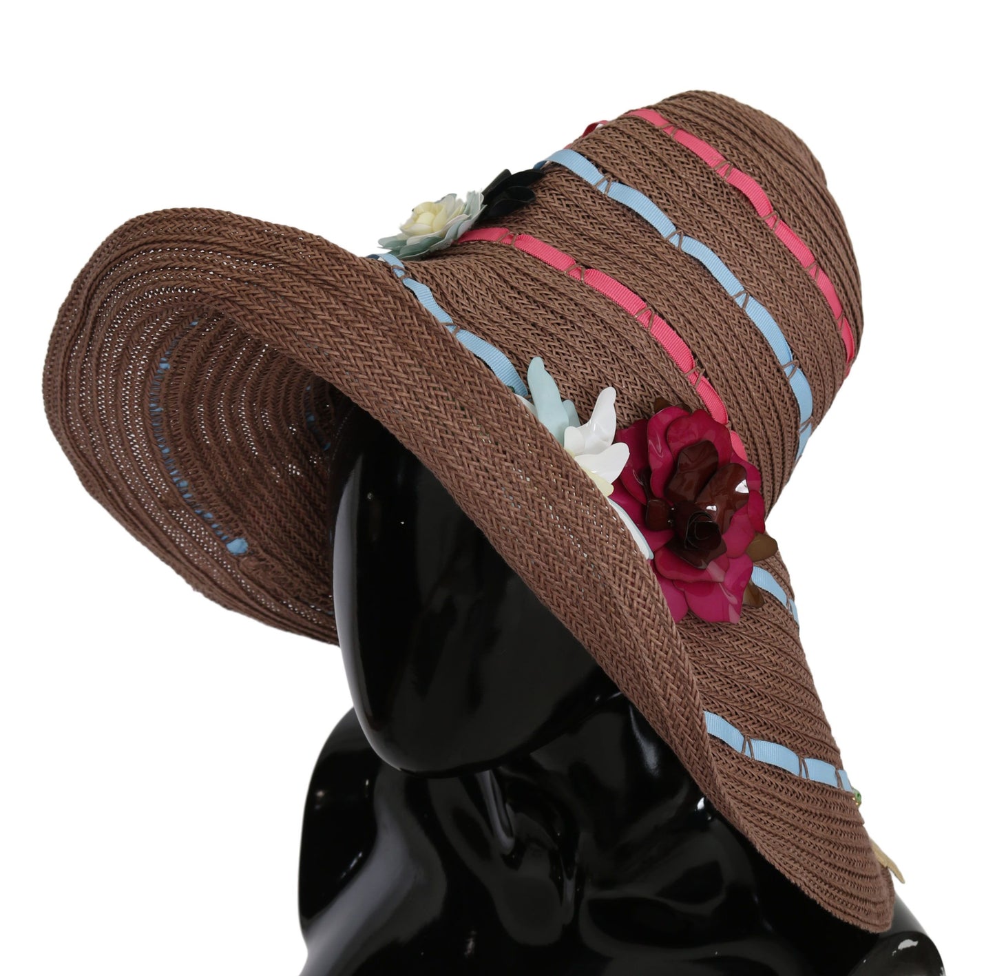 Dolce & Gabbana Brown Floral Wide Brim Straw Floppy Cap Hat Dolce & Gabbana