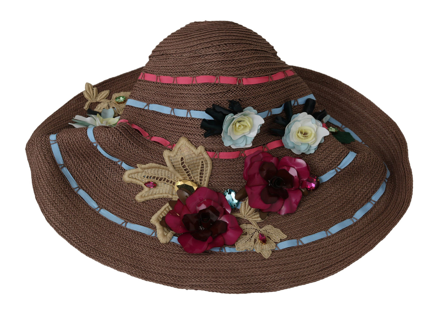 Dolce & Gabbana Brown Floral Wide Brim Straw Floppy Cap Hat Dolce & Gabbana