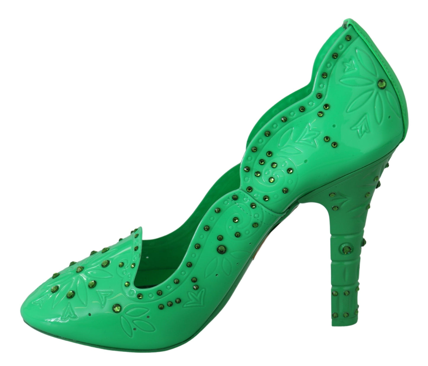 Dolce & Gabbana Green Crystal Floral Heels CINDERELLA Shoes Dolce & Gabbana