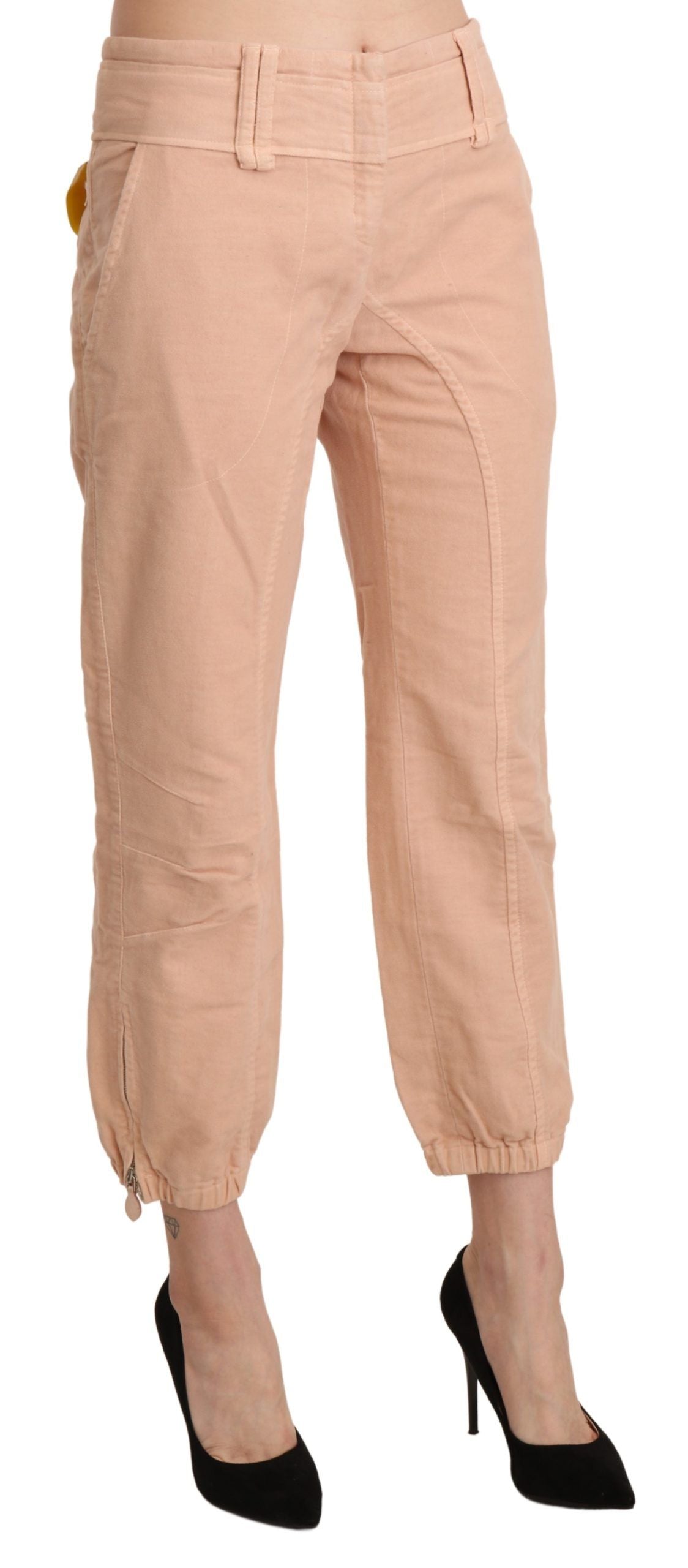 Ermanno Scervino Beige Mid Waist Cropped Cotton Trouser Pants Ermanno Scervino