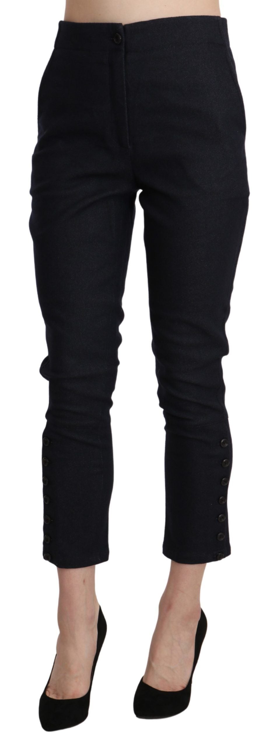 Ermanno Scervino Black High Waist Capri Cropped Cotton Pants Ermanno Scervino