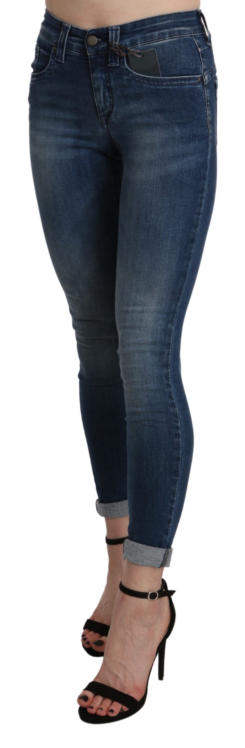 Ermanno Scervino Blue Washed High Waist Skinny Cropped Cotton Jeans Ermanno Scervino