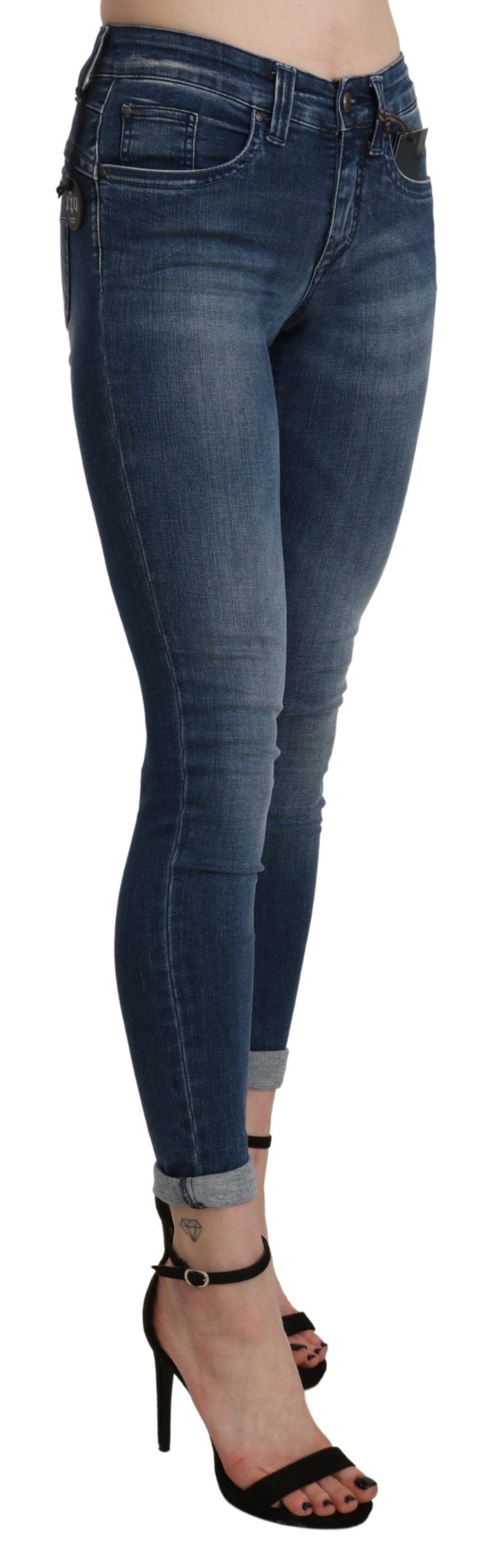 Ermanno Scervino Blue Washed High Waist Skinny Cropped Cotton Jeans Ermanno Scervino